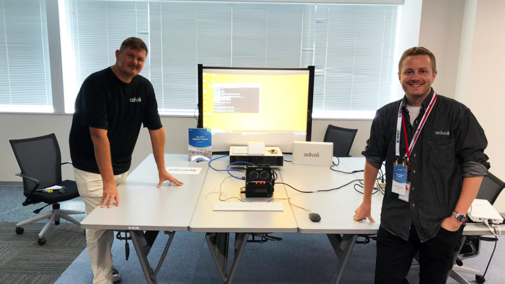 Paul and Clas with advoli TA6 Performance with Epson short throw projector at HDBaseT Plugfest 2019